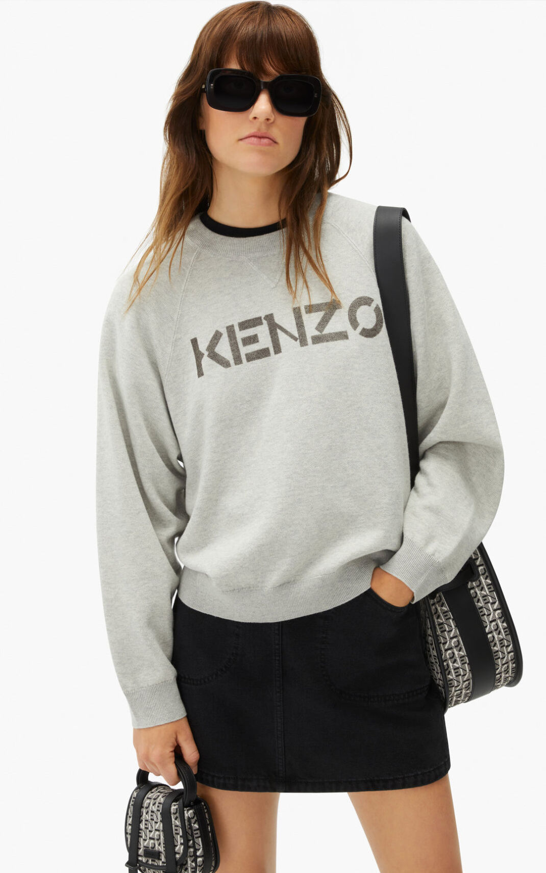 Pull Kenzo Logo merino wool Femme Grise | ZRQA-30147